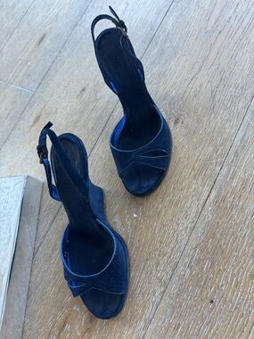 Women's Navy Blue Slingback Open-Toe Heels